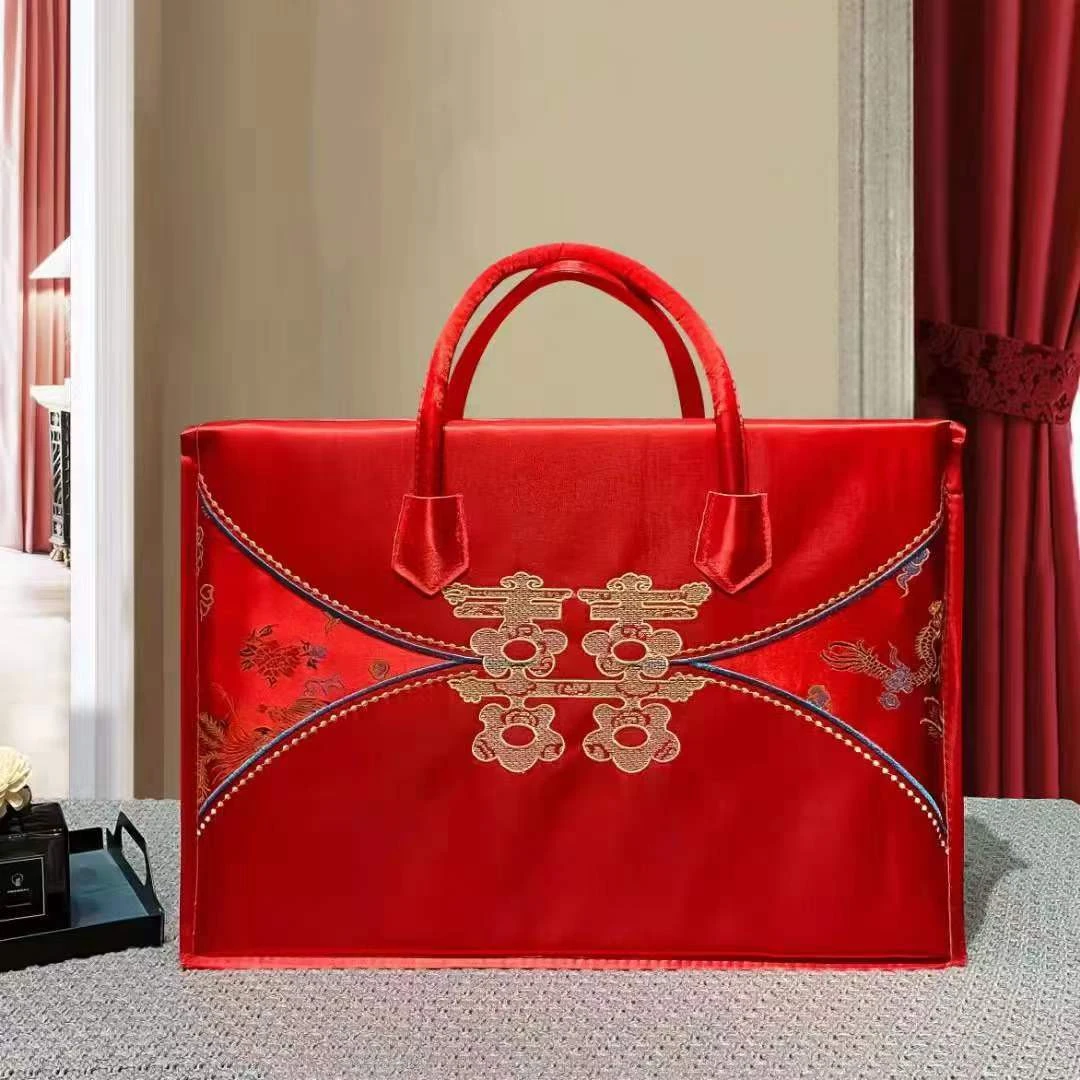 婚礼四件套袋装新娘夏凉喜被包装袋婚庆大红色牛津布手提式礼品袋