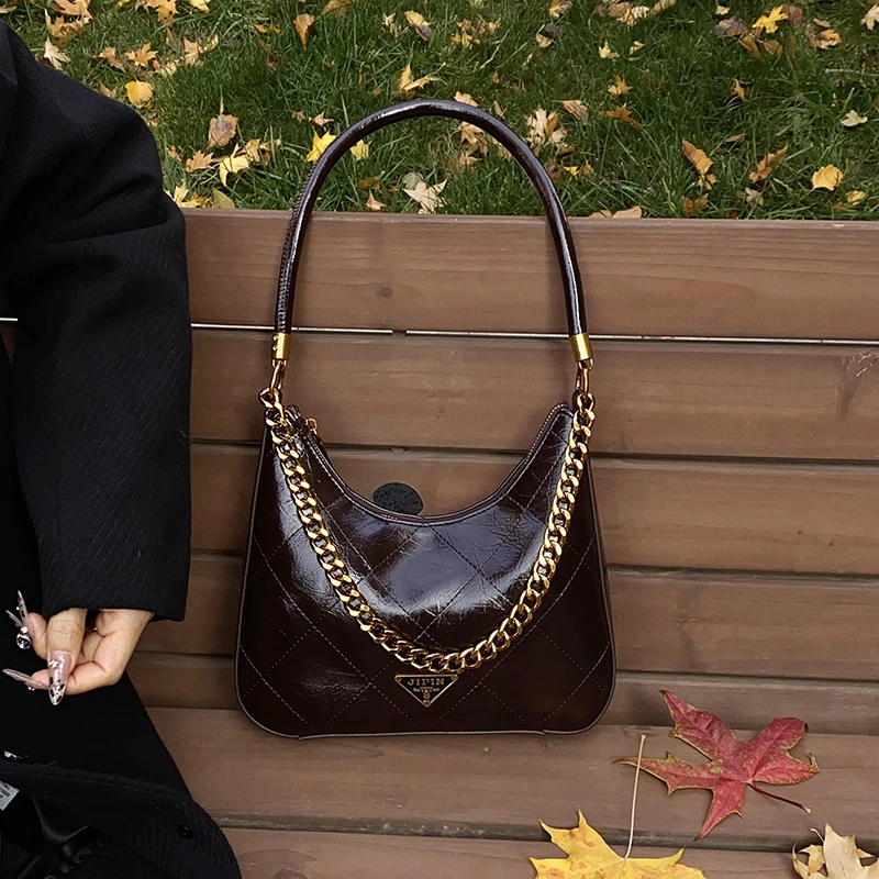 【铂昂】时尚秋冬轻奢百搭黑色腋下单肩肩包洋气女士菱格小包包