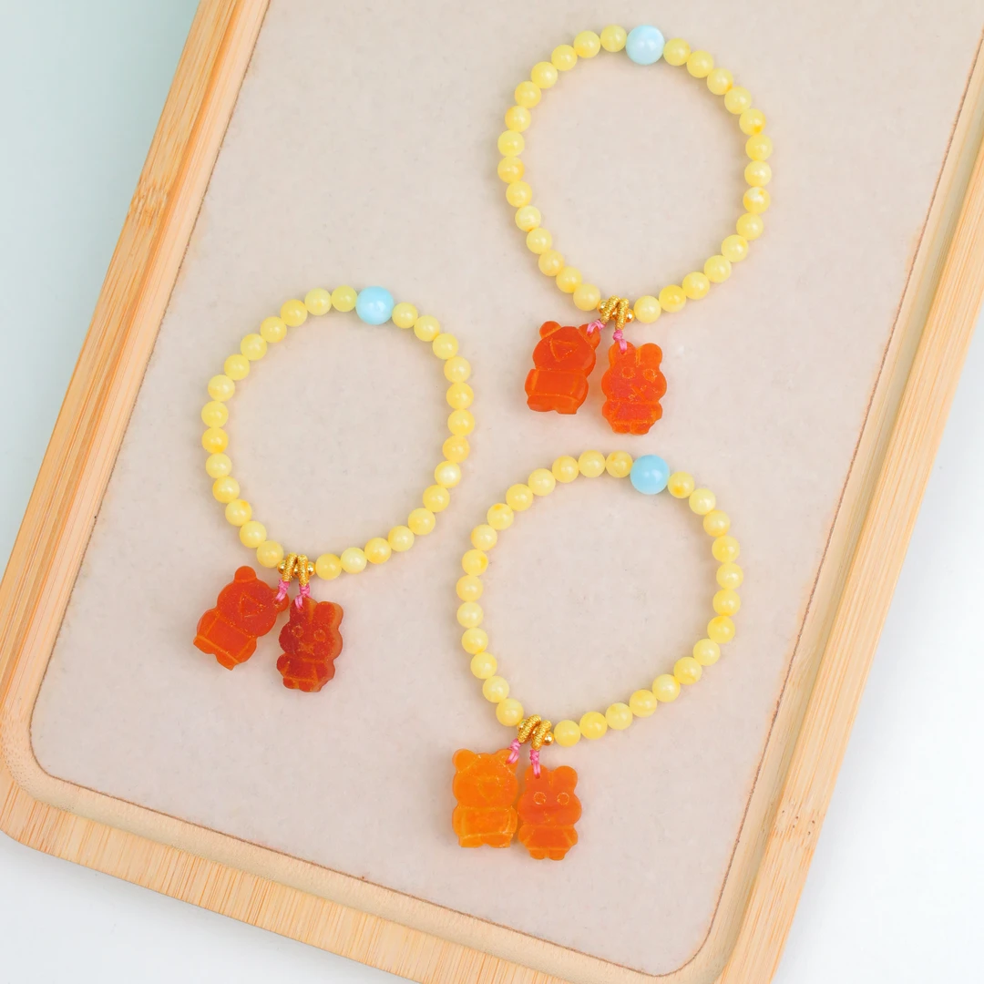 【琪琪珠宝】蜜蜡小熊饼干手串——多样性发货发其一