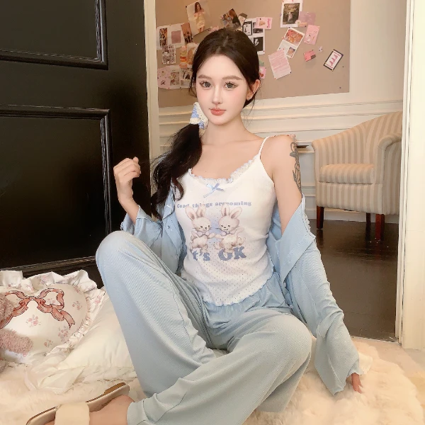 『Bunny』韩版高定三件女士睡衣式少女昭和兔子家居服套装