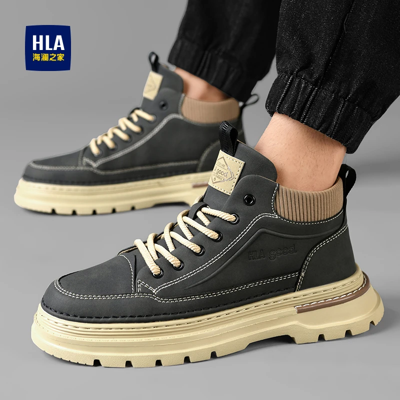 HLA/海澜之家男鞋冬季新款男士马丁靴英伦风厚底工装靴休闲鞋男款