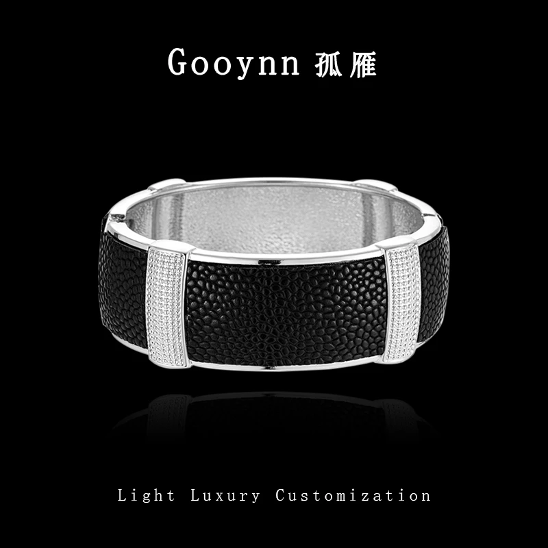 孤雁 铜合金皮质手镯 欧美夸张开口皮质时尚个性手环手链女酷029
