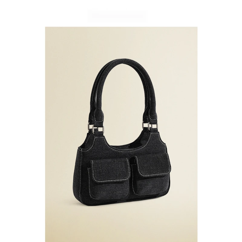 CHEVIOS&KOIRH包包女2022新款牛仔布腋下包小众设计双口袋休