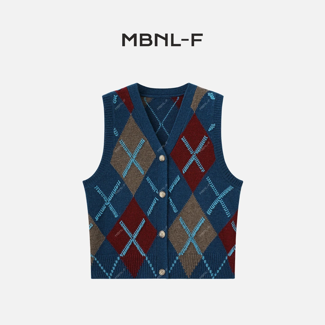 MBNL-F“艾薇塔” 2024F/W新品 V领拼色马甲开衫 T秦磊XM-Y80987