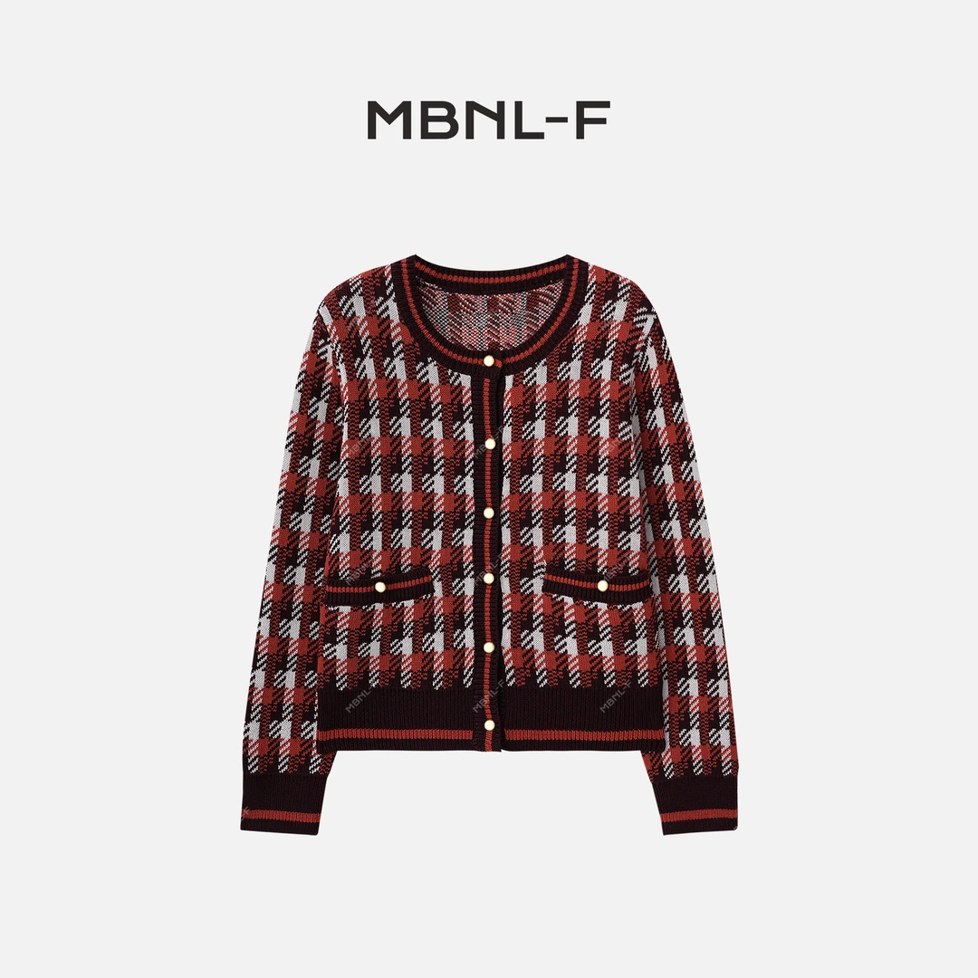 MBNL-F“红格纹” 2024F/W新品 小香风格纹针织开衫 T秦磊XM-Y80985