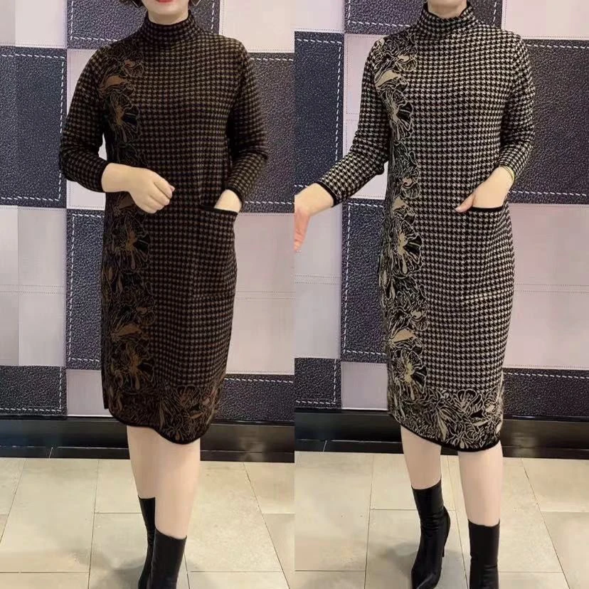 秋冬新款2023高端阔太太时尚大码显瘦气质百搭针织保暖连衣裙女