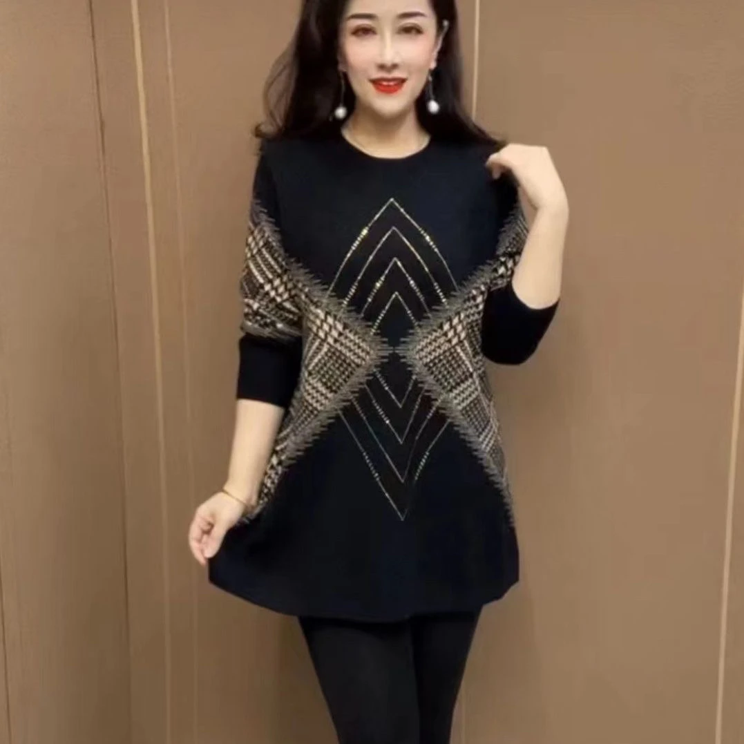 宽松春秋冬显瘦针织针织衫中长款打底妈妈新款毛衣遮肉天内发货