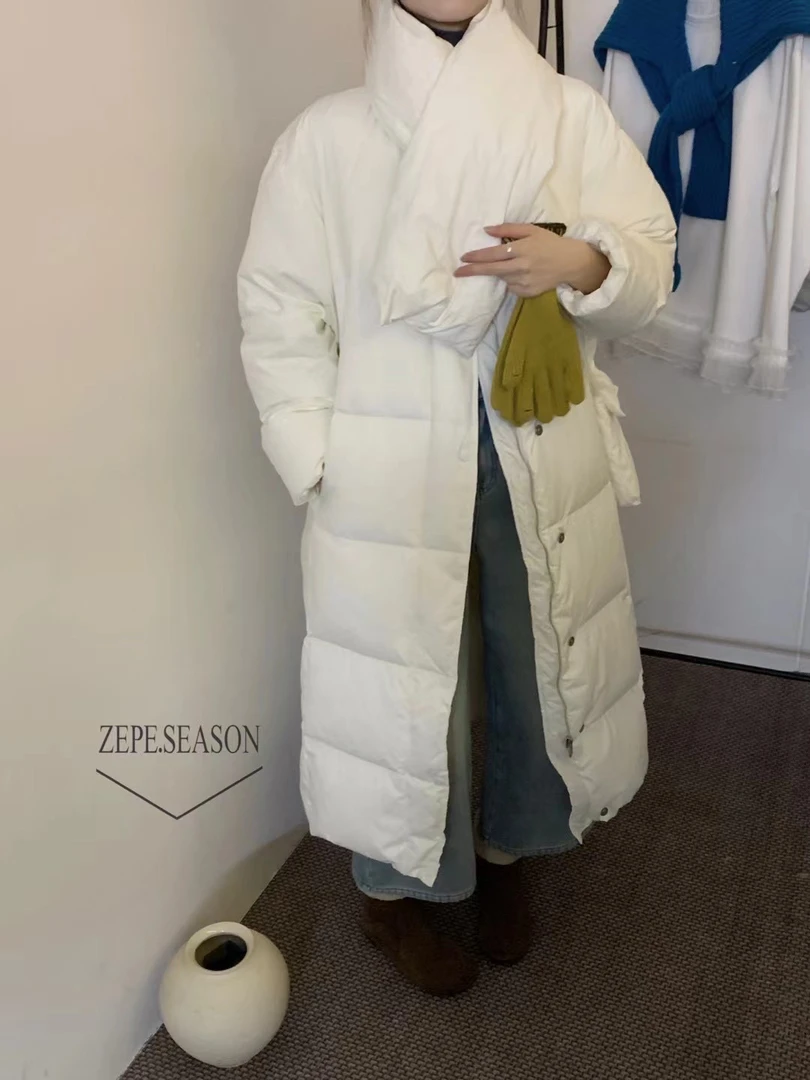 06661 时尚立领简约通勤百搭长款外套带围脖小包包 衣长117