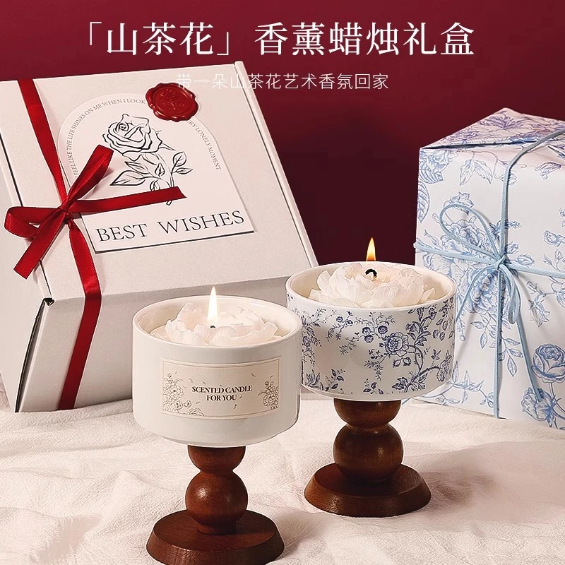山茶花香薰蜡烛生日礼物卧室家用持久留香超大号香氛蜡烛高级礼盒