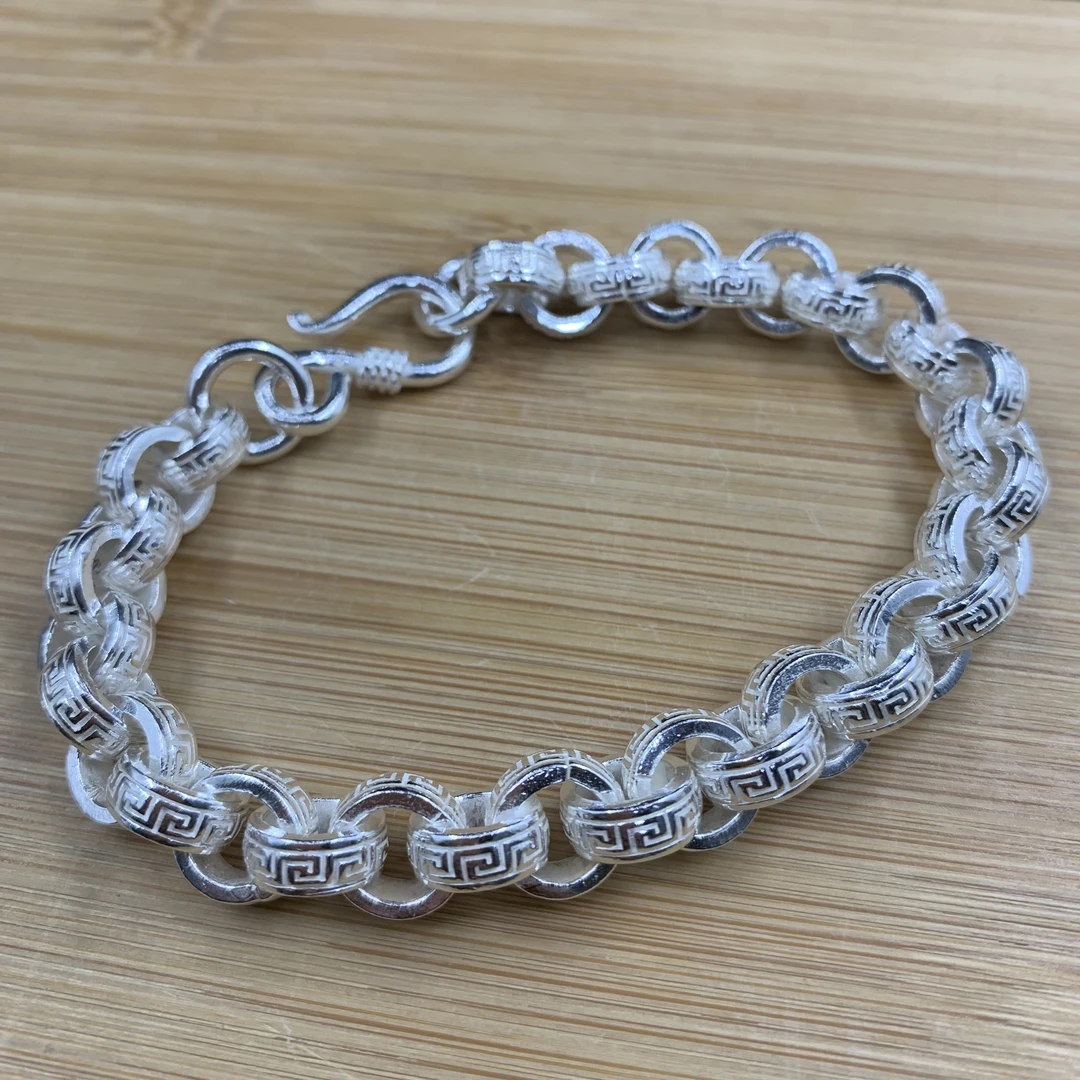 足银手链 足银999手链O字链祥云环环相扣时尚百搭素款纯银手链
