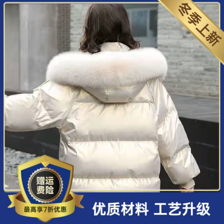 爆款白鸭绒亮面免洗可擦短款羽绒服女2024年新款洋气冬季外套in