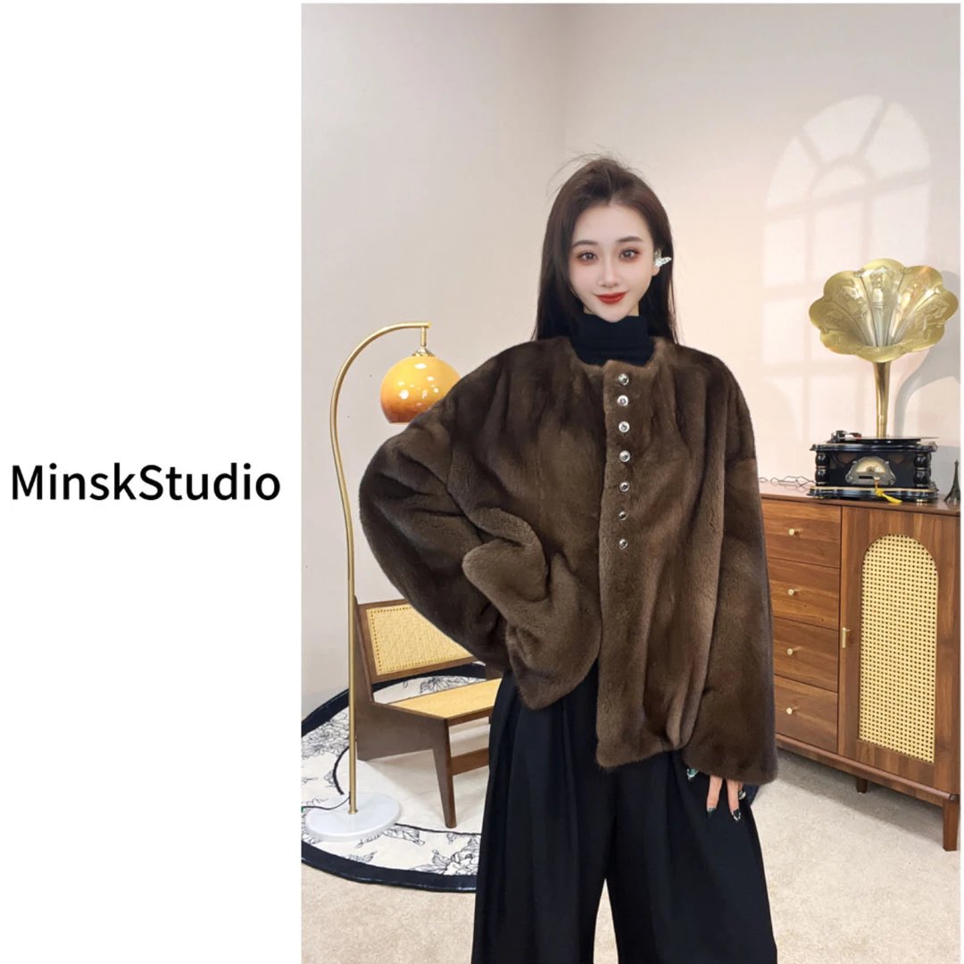 新款冬季休闲时尚丹麦进口紫金短二圆领水貂外套女款  FD-5301