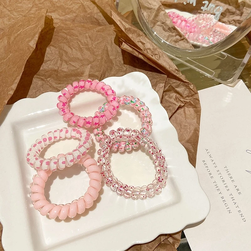 甜美彩色电话线发圈扎头发绳女无痕头绳不伤发橡皮筋头饰皮套时尚