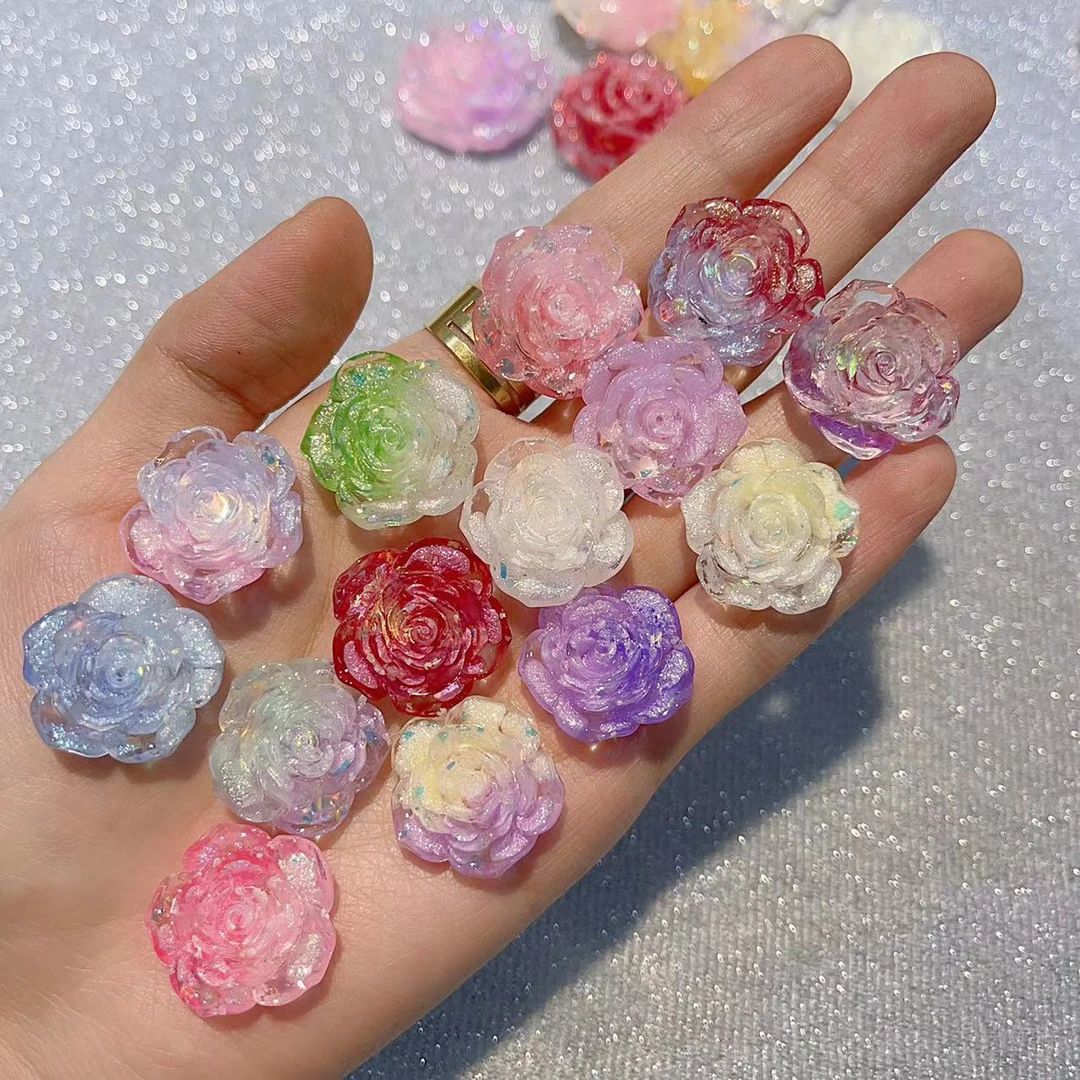 树脂冰透夜光小山茶diy配饰