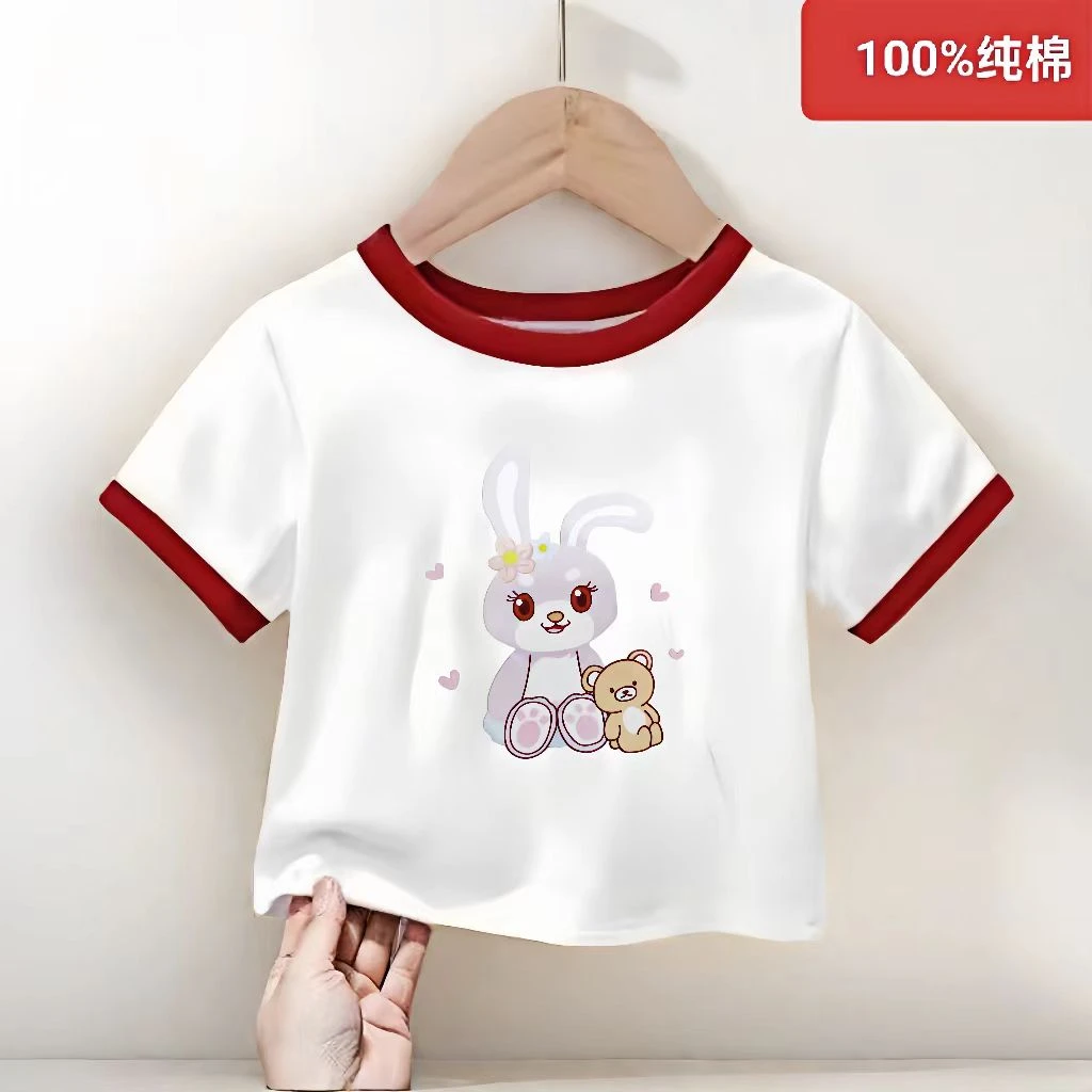 100%纯棉宝宝打底纯棉T恤半袖打底衫小童印花儿童白t恤反季短袖