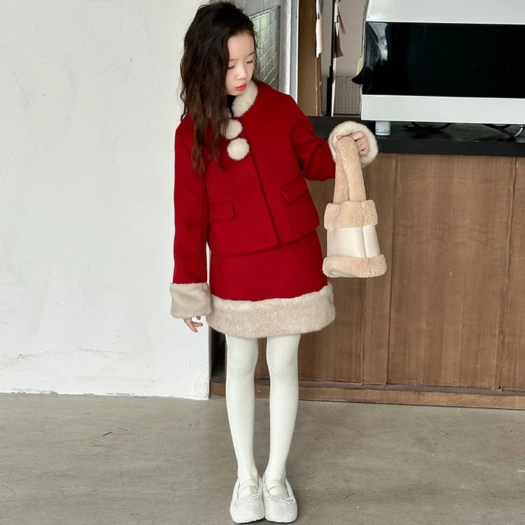 女童冬装套装2025新款洋气国风中式新年衣服儿童冬季拜年服两件套