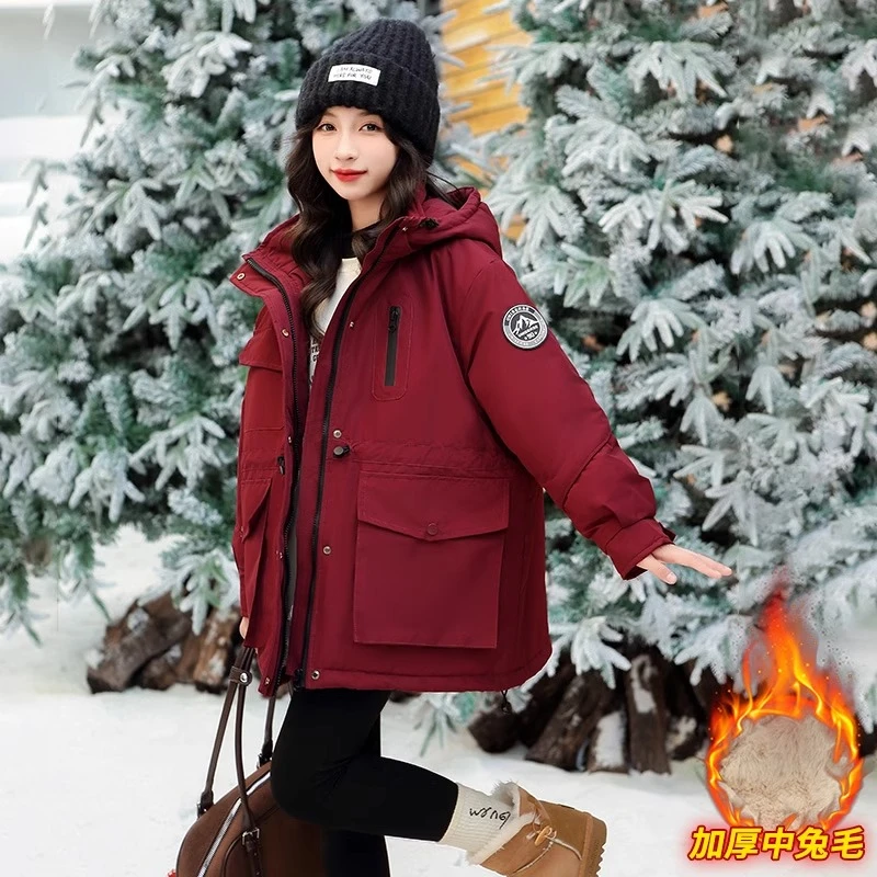 女童加绒外套冬季棉服2025新款洋气女大童外穿上衣加厚保暖派克服