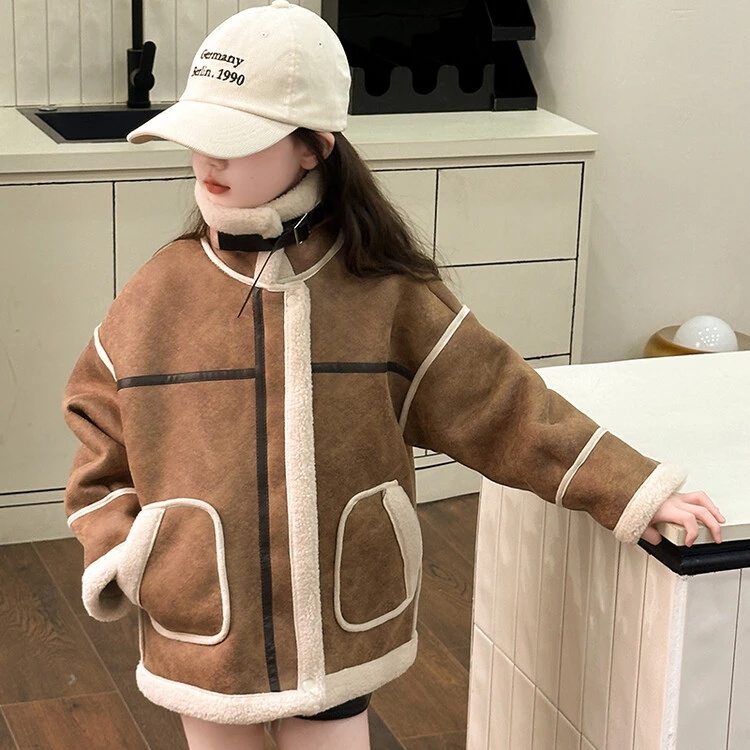 女童秋冬款皮毛一体加绒外套2024新款韩版洋气时髦加厚小女孩冬装