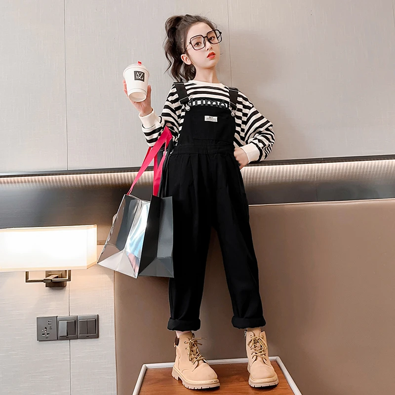 女童背带裤套装秋装2024新款洋气女大童宽松春秋季薄款儿童两件套