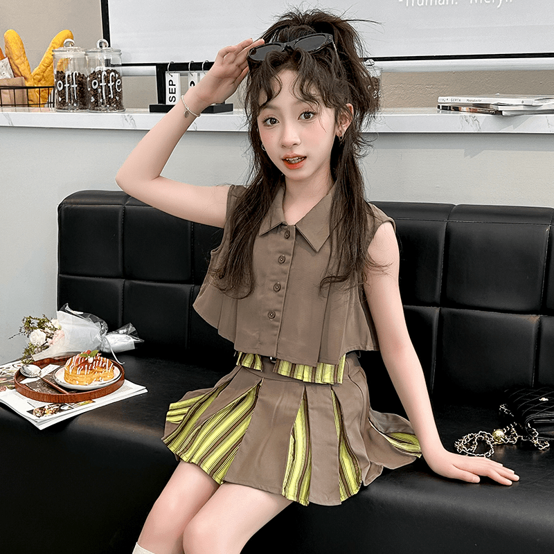 女童夏装2024新款洋气时髦潮酷穿搭儿童夏季大童女孩裙子炸街套装