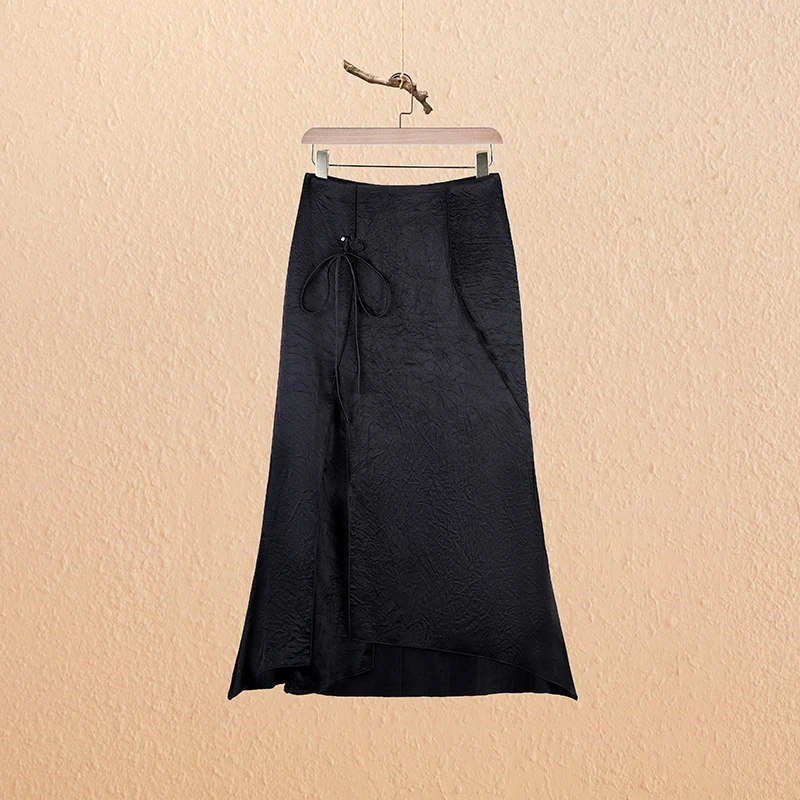 归帛归帛设计师原创设计春夏休闲黑色醋酸半身裙