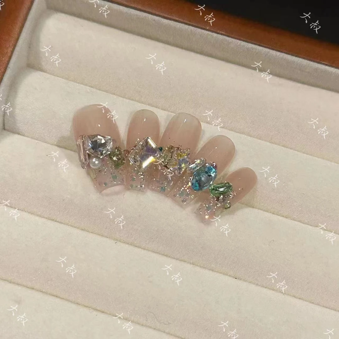 璀璨星河【掉钻包补】纯手工穿戴甲彩钻糖果汽水夏天美甲可反复使用