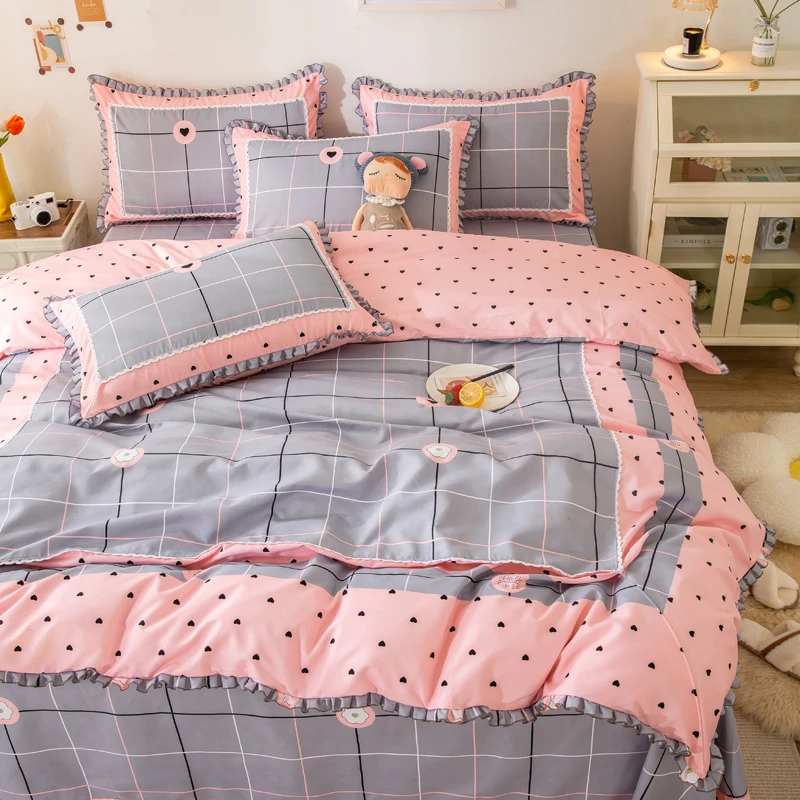 ins韩版四季款公主风小清新花边工艺款小碎花四件套 假日心情