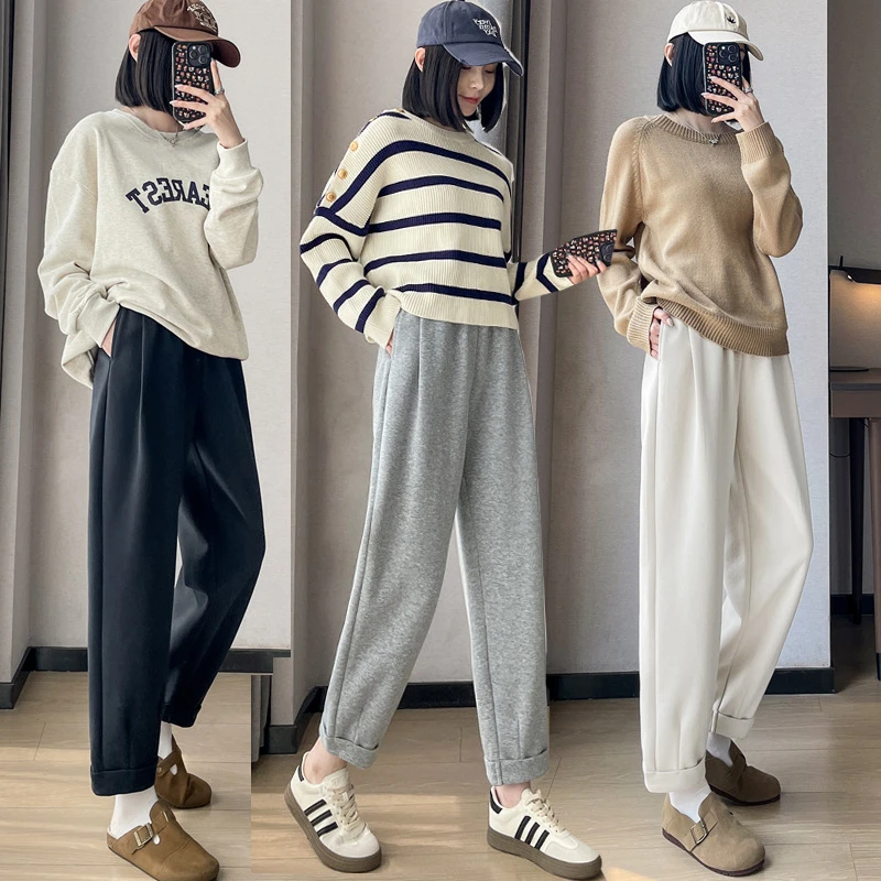 孕妇秋冬季运动裤新款休闲九分裤直筒卫裤小个子长裤哈伦裤