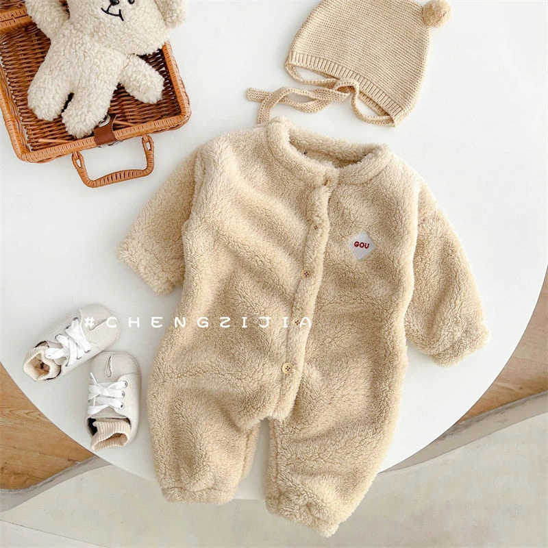 婴儿冬季外出连体衣儿童韩版爬服加厚毛毛衣男女宝宝春秋哈衣外套