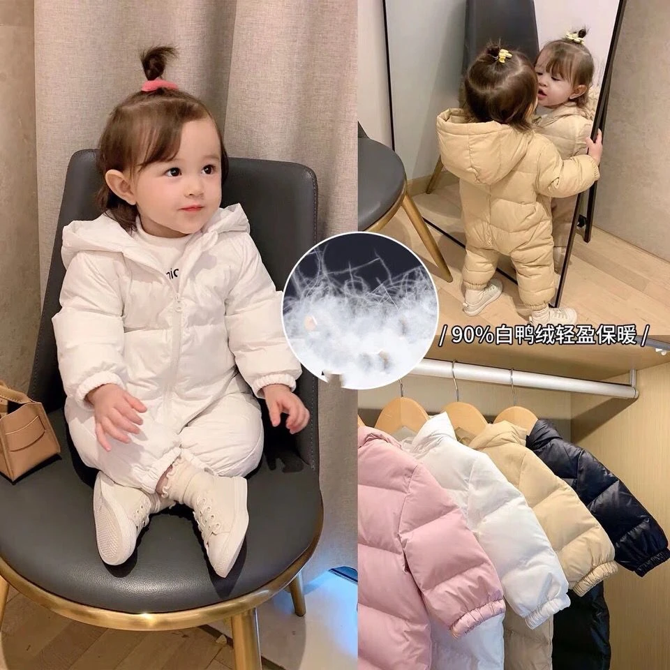 婴儿连体棉衣秋冬加厚保暖棉服外出爬行服新生儿男童女童爬服