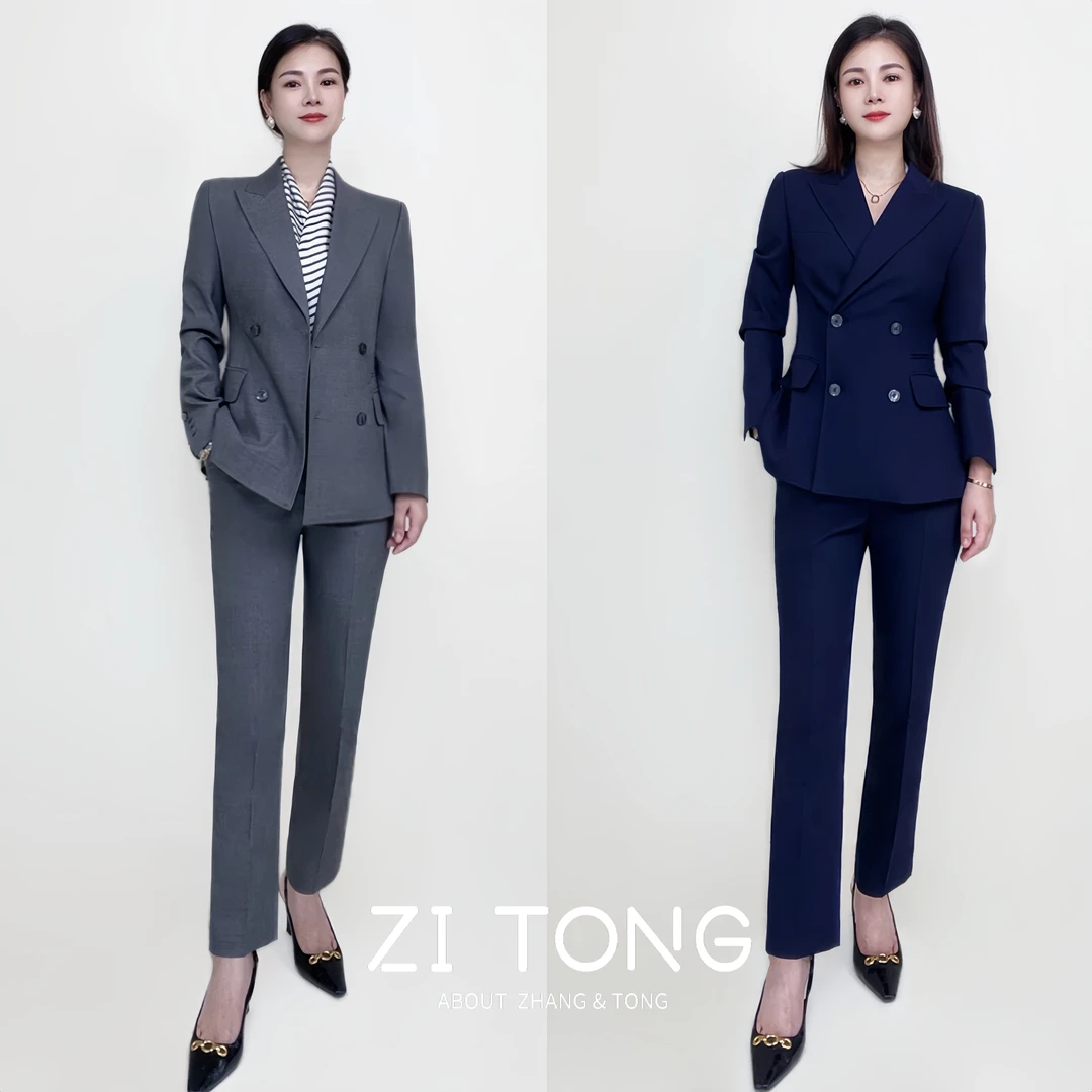 西装气质藏青色灰色时尚休闲女士修身商务女神范双排扣通勤秋冬