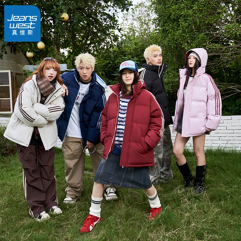 Jeanswest/真维斯可拆卸帽棉衣冬季宽松保暖棉服潮流百搭情侣外套