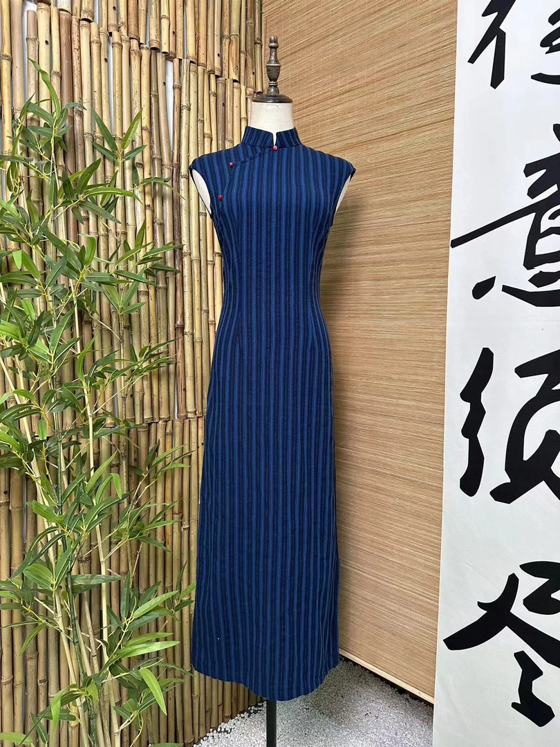 【长乐词】2024夏季单层背后拉链包肩袖复古日常旗袍长约128