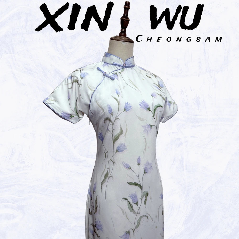 【暮山】2024夏季双层半开襟连肩袖端庄气质日常复古旗袍长约125