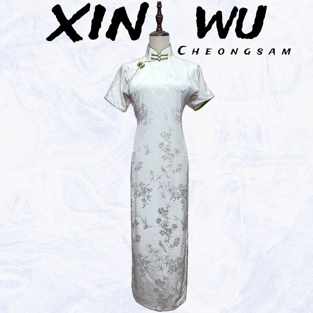 【暗香疏影】2024夏季单层古法一片式手工全开襟端庄旗袍长约130