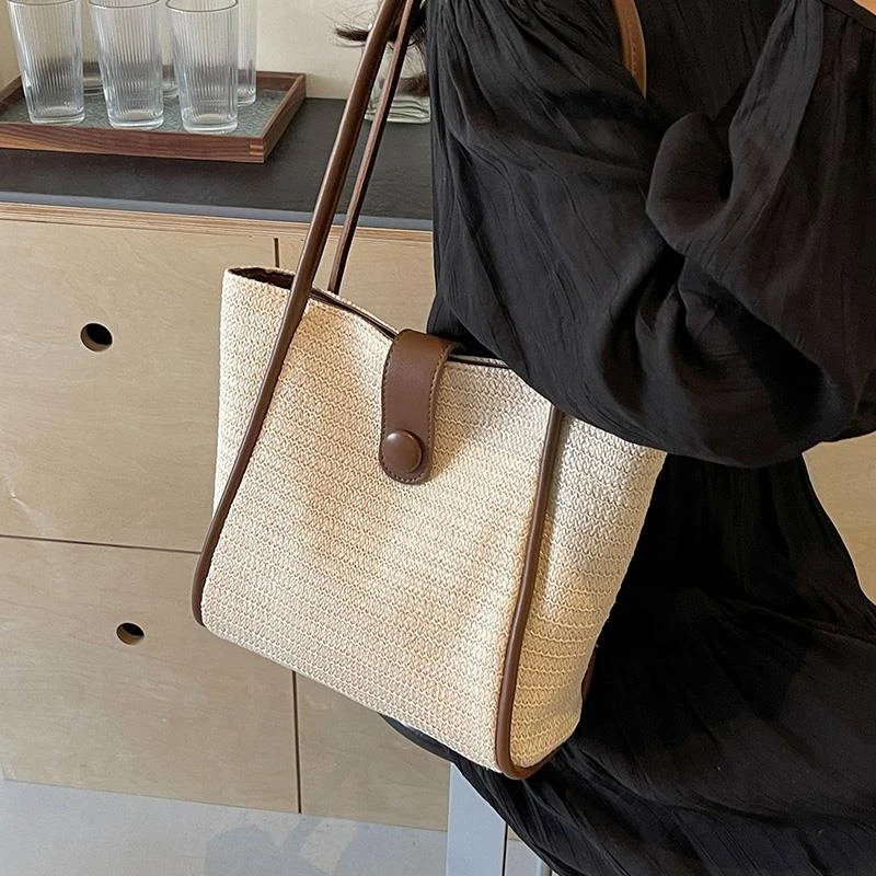 手工编织包包女士2025新款时尚流行单肩包大容量托特包度假草编包