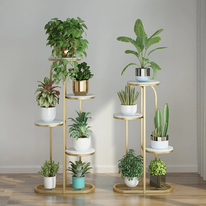 现代简约铁艺大理石花架室内客厅落地式多层阳台绿萝花盆架置物架