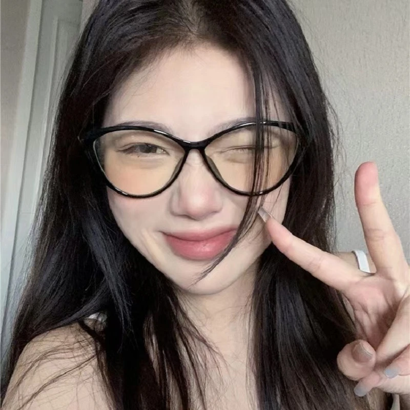 欧美黑粗框猫眼系圆脸显瘦防蓝光配近视度数女潮韩版网红小红书款