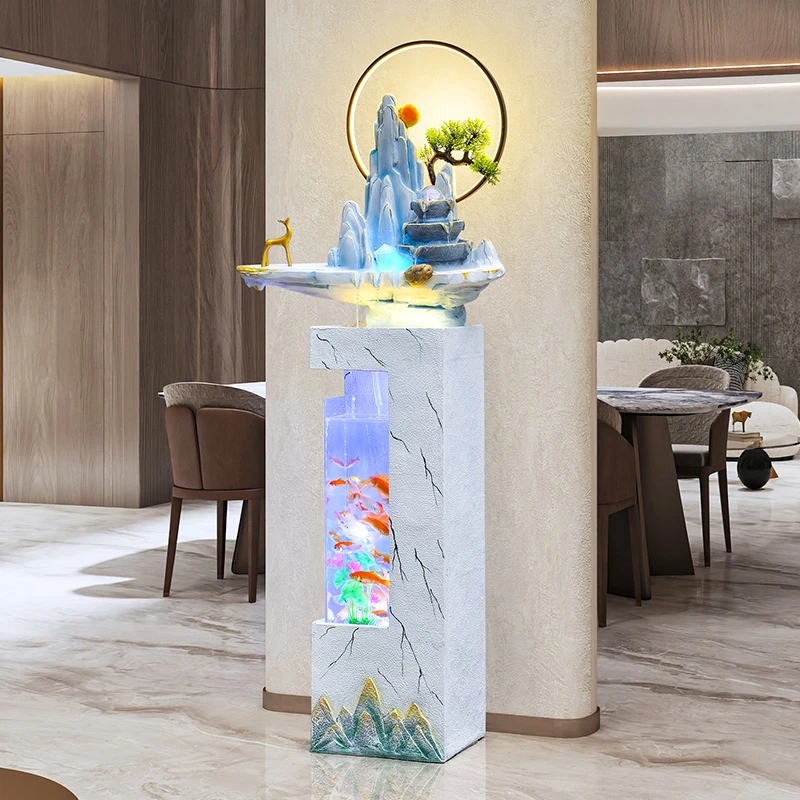 现代简约轻奢风鱼缸流水摆件客厅落地电视柜旁玄关装饰开业礼品