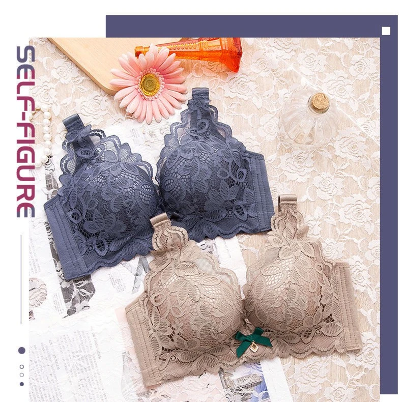 Y  6129  内衣女小胸聚拢上托薄厚款无钢圈蕾丝文胸女士套装胸罩