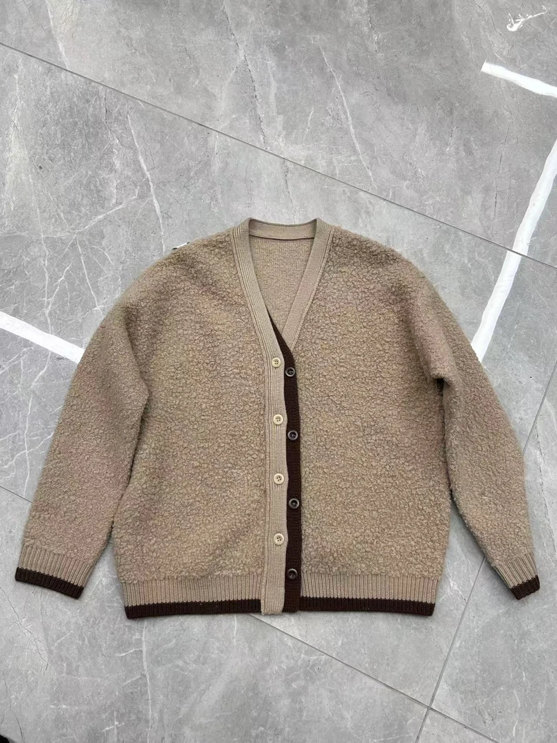 100%羊毛春秋时尚休闲加厚宽松纯色毛针织衫外套57027