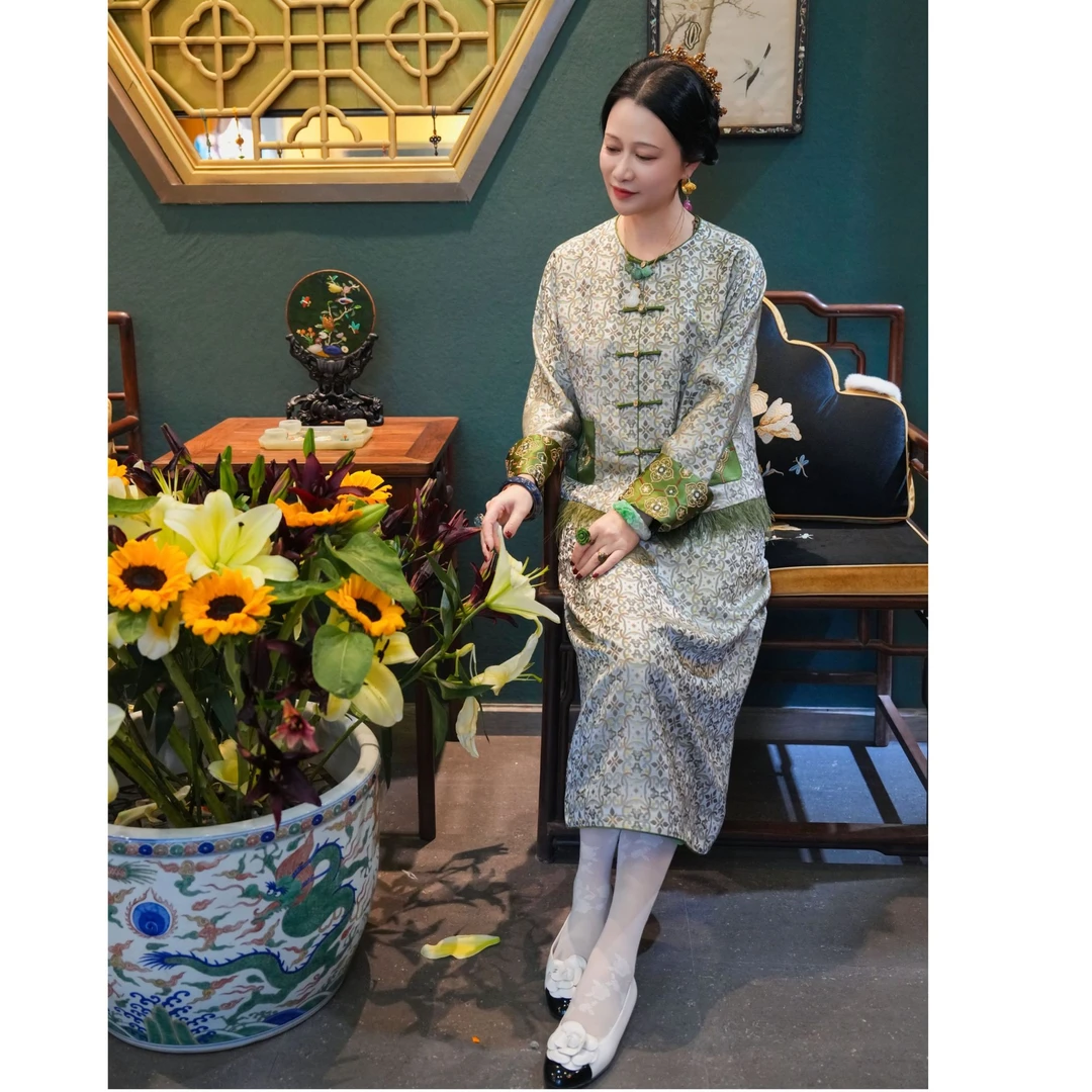 【云裳溪2024｜12月北京新款】国风春绿色秋冬刺绣中式套装