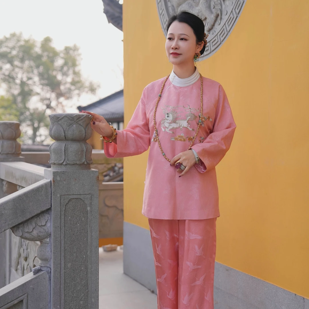 【云裳溪1月新年新款】中国风复古橘粉色刺绣传统斜襟上衣