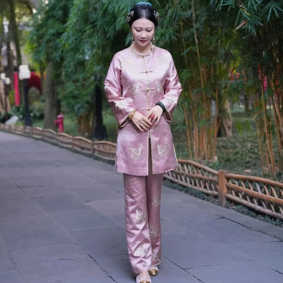 【云裳溪11月成都新款】国风釉粉色棉冬季刺绣棉服新中式套装