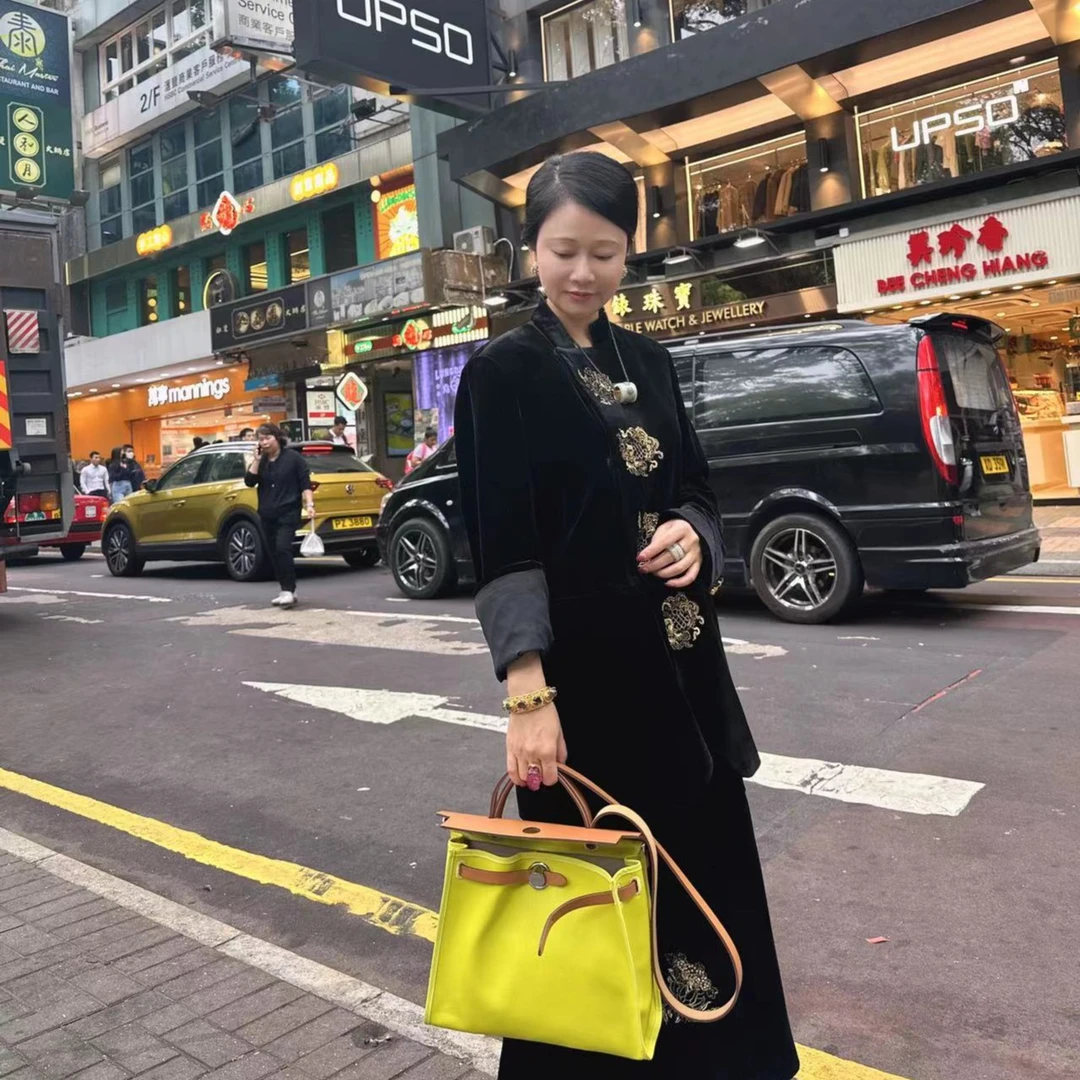 【云裳溪双12 洛阳新款】中国风黑色休闲丝绒刺绣百搭复古套装