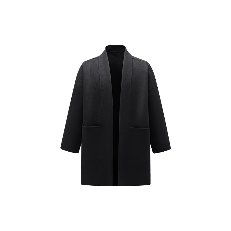 HERBEL/黑白2024秋冬款雅丹风100%绵羊毛呢大衣“男女同款” 中长款