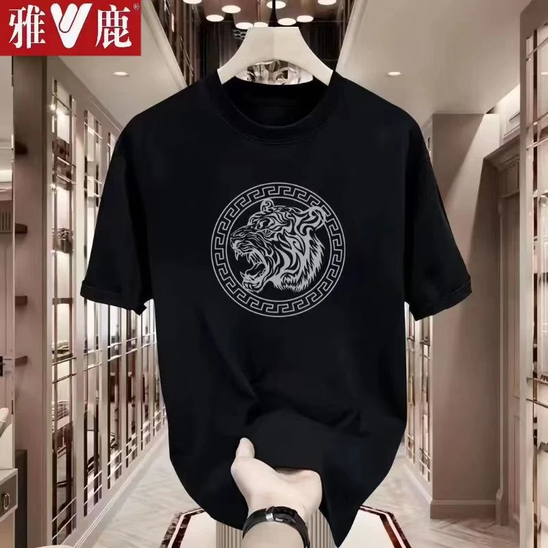 雅鹿男装纯棉个性休闲韩版夏季时尚百搭潮流宽松透气短袖t恤圆领