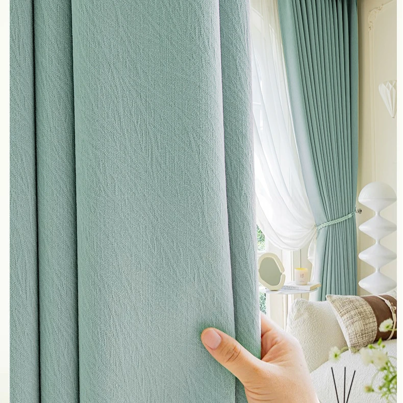 卧室高级感窗帘遮光2025新款芝士羊绒西尔黛蓝轻奢现代简约雪尼尔
