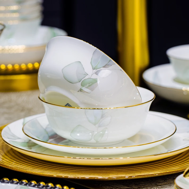 阳春白雪6英寸矮脚面碗4个/6个景德镇家用陶瓷碗盘餐具网红泡面碗