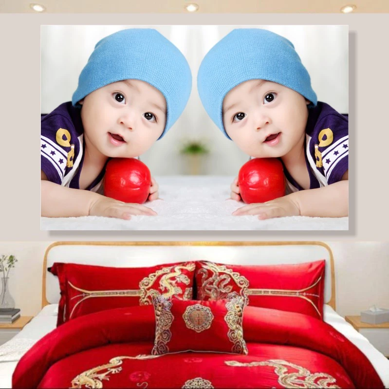 龙凤双胞胎男女宝宝海报照片婚房婴儿图孕妇胎教送子观音墙贴年画